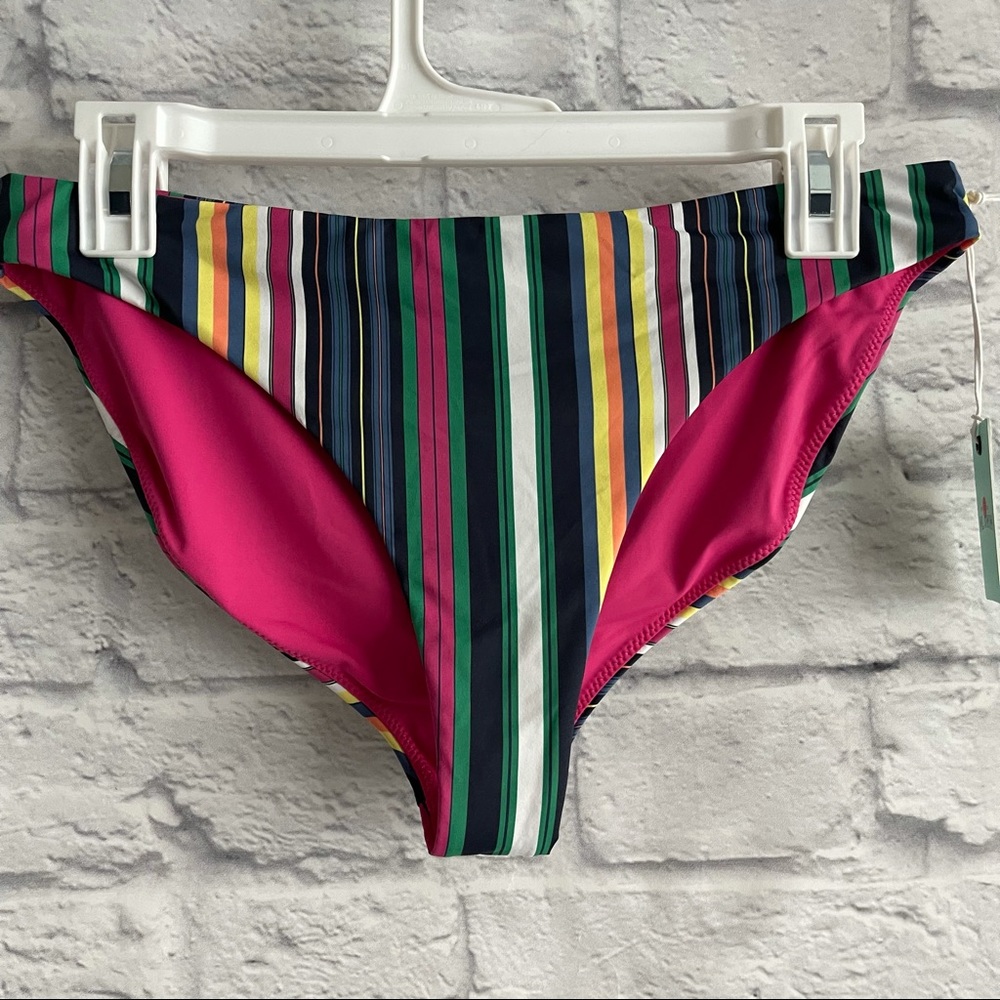 Marine Layer Striped Bikini Bottoms in Navy, Green, Yellow & Pink